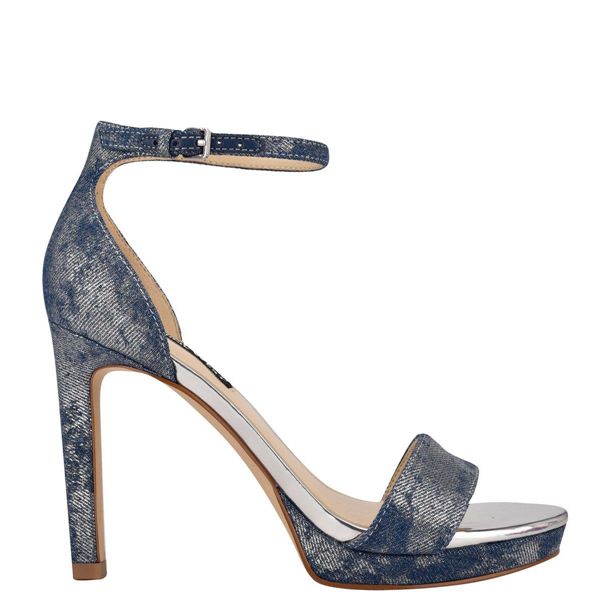 Nine West Edyn Ankle Strap Blue Heeled Sandals | South Africa 70P43-5Q96